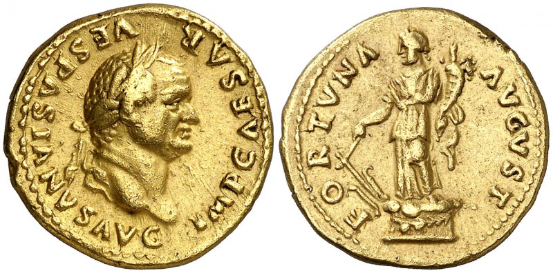 (74 d.C.). Vespasiano. Áureo. (Spink 2251 var) (Co. 172) (RIC. 699) (Calicó 631)...