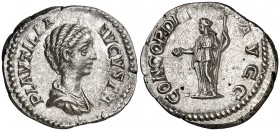(202 d.C.). Plautilla. Denario. (Spink 7065) (S. 1) (RIC. 363a). 3,46 g. EBC.