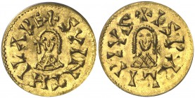 Suintila (621-631). Ispali (Sevilla). Triente. (CNV. 289) (R.Pliego 381a). En cápsula de la ANACS como MS63. EBC.