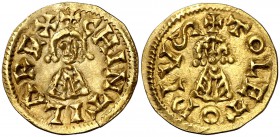 Chintila (636-639). Toleto (Toledo). Triente. (CNV. 376) (R.Pliego 482a). 1,38 g. Escasa. MBC+.