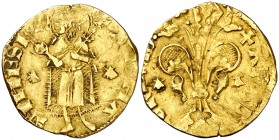 Joan I (1387-1396). Mallorca. Florí. (Cru.V.S. 469) (Cru.C.G. 2281). 3,50 g. Marcas: dos veneras en anverso y en reverso. MBC-.