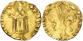 Alfons IV (1416-1458). Valencia. Florí. (Cru.V.S. 811.1) (Cru.Comas 89) (Cru.C.G. 2832). 3,44 g. Marca: corona. Bonito color. Escasa. MBC+.