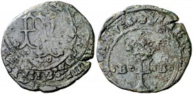 Reyes Católicos. Burgos (para Santo Domingo). 2 maravedís. (Cal. 533). 2,73 g. Rara. BC.