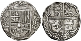 1595 Felipe II. Granada. . 2 reales. (Cal. 467). 6,87 g. Buen ejemplar. Ex Colección Isabel de Trastámara vol. V, 26/05/2016, nº 236. Escasa y más así...