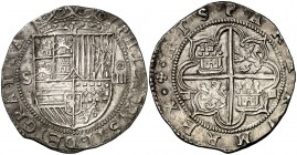 s/d. Felipe II. Sevilla. . 4 reales. (Cal. 393). 13,61 g. Flor de lis entre escudo y corona. Buen ejemplar. Escasa así. MBC+.