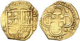 1591/0. Felipe II. Sevilla. H. 2 escudos. (Cal. 72) (Tauler 43). 6,74 g. Rara. MBC.
