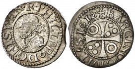1612. Felipe III. Barcelona. 1/2 croat. (Cal. 535). 1,62 g. Pequeña parte del canto final de riel. EBC-.