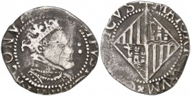 s/d. Felipe III. Mallorca. 2 rals. (Cal. 863, de Felipe IV) (Cru.C.G. 4353 var). 4,45 g. Rayitas. Rara. (MBC).