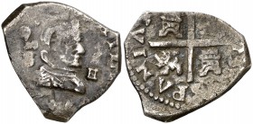 (16)43. Felipe IV. MD (Madrid). B. 2 reales. (Cal. 852). 5,29 g. Ceca en horizontal. Rara. MBC-.