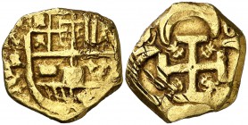 Felipe IV. Sevilla. 2 escudos. (Cal. tipo 36). 6,49 g. Sin ningún dato visible excepto el ordinal del rey. Rayitas en reverso. MBC.