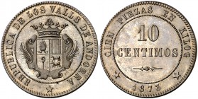 1873. Andorra. 10 céntimos. (Cal. 9). 10 g. Bella. Rara. S/C.
