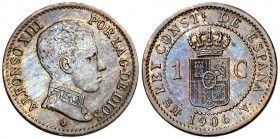 1906*6. Alfonso XIII. SMV. 1 céntimo. (Cal. 76). 1,06 g. Rara. MBC+.