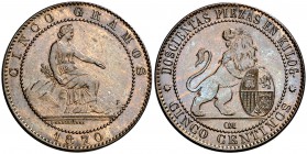 1870. Gobierno Provisional. OM. 5 céntimos. (Cal. 25). 5 g. Bella. EBC.