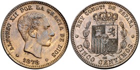 1878. Alfonso XII. Barcelona. OM. 5 céntimos. (Cal. 72). 5,11 g. Bella. EBC.