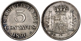 1896. Alfonso XIII. Puerto Rico. PGV. 5 centavos. (Cal. 86). 1,23 g. EBC.