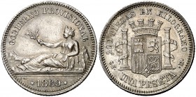 1869. Gobierno Provisional. SNM. 1 peseta. (Cal. 14). 4,99 g. Leyenda: GOBIERNO PROVISIONAL. EBC-/EBC.