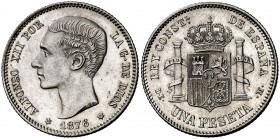 1876*1876. Alfonso XII. DEM. 1 peseta. (Cal. 54). 4,95 g. Bella. Limpiada. Rara así. (EBC+).