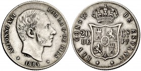 1884. Alfonso XII. Manila. 20 centavos. (Cal. 91). 5,16 g. Escasa. MBC+.