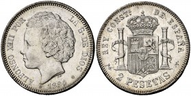 1894*1894. Alfonso XIII. PGV. 2 pesetas. (Cal. 33). 9,99 g. Golpecitos. Rara así. EBC-.