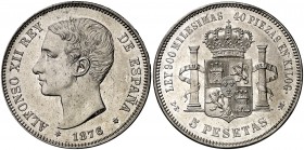 1876*1876. Alfonso XII. DEM. 5 pesetas. (Cal. 26a). 24,81 g. Bella. Rara así. EBC+.