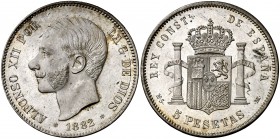 1882*1882. Alfonso XII. MSM. 5 pesetas. (Cal. 36). 24,99 g. Bella. Brillo original. S/C-.
