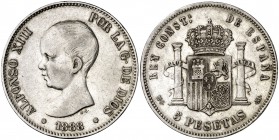 1888*1888. Alfonso XIII. MSM. 5 pesetas. (Cal. 12). 24,91 g. Muy rara. MBC.