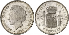 1893*1893. Alfonso XIII. PGL. 5 pesetas. (Cal. 21). 24,68 g. Levísima raspadura en anverso. EBC+.