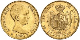 1890*1890. Alfonso XIII. MPM. 20 pesetas. (Cal. 5). 6,42 g. Rayitas en reverso. EBC-.