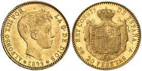 1899*1899. Alfonso XIII. SMV. 20 pesetas. (Cal. 7). 6,45 g. MBC+/EBC-.