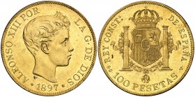 1897*1897. Alfonso XIII. SGV. 100 pesetas. (Cal. 1). 32,26 g. EBC.