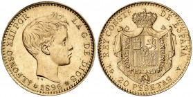 1896*1961. Estado Español. PGV. 20 pesetas. (Cal. 7). 6,43 g. Acuñación de 900 ejemplares. Rara. S/C-.