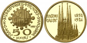 1990. Andorra. 50 diners. (Fr. 9) (Kr. 64). 17,01 g. AU. Proof.