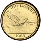 1988. Andorra. 100 diners. (Fr. 5) (Kr. 42). 5 g. AU. En expositor oficial con certificado. S/C.