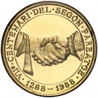 1988. Andorra. 250 diners. (Fr. 4) (Kr. 45). 12 g. AU. VIIè Centenari del Segon Pareatge. En expositor oficial. Acuñación de 3000 ejemplares con certi...