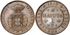 1858. Angola. Colonia Portuguesa. 1/2 macuta. (Kr. 58). 18,82 g. CU. EBC-.