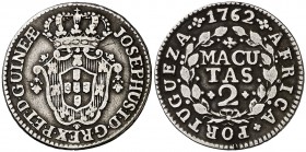 1762. Angola. José I. 2 macutas. (Kr. 13). 2,76 g. AG. MBC.