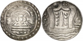 (800-835). Birmania. Reino Pyu de Srikshetra. 96 rattis. (Mitchiner N-I & W.C. 2618). 9,13 g. AG. Bella. Rara y más así. EBC+/S/C-.