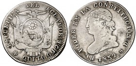 1852. Ecuador. Quito. GJ. 2 reales. (Kr. 33). 5,44 g. AG. Rara. MBC.