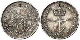 1822. Indias Occidentales Británicas. Jorge IV. 1/16 de dólar. (Kr. 1). 1,69 g. AG. MBC.