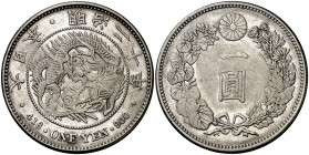 Año 20 (1887). Japón. Mutsuhito. 1 yen. (Kr. A25.3). 26,96 g. AG. Escasa. MBC+/MBC.