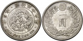 Año 39 (1906). Japón. Mutsuhito. 1 yen. (Kr. A25.3). 26,79 g. AG. Escasa. MBC+.