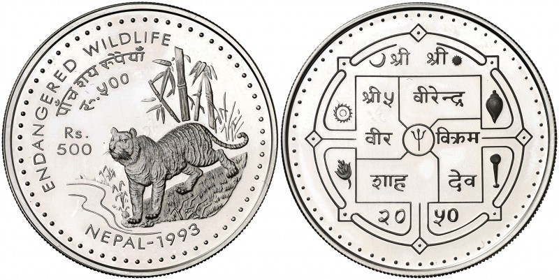 VS 2050 (1993). Nepal. Aishvarya Rajya Lakshmi. 500 rupias. (Kr. 1091). 31,72 g....