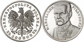 1990. Polonia. 100000 zlotych. (Kr. 201). 31,14 g. AG. Marszalek Pilsudski. Escasa. Proof.