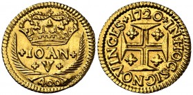 1720. Portugal. Juan V. 400 reis. (Fr. 100) (Kr. 201). 1,04 g. AU. Rayita. Bella. EBC.