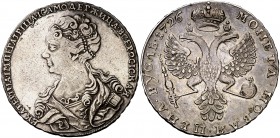1726. Rusia. Catalina I. 1 rublo. (Kr. 169). 27,38 g. AG. Bonita pátina. Rara. MBC+.