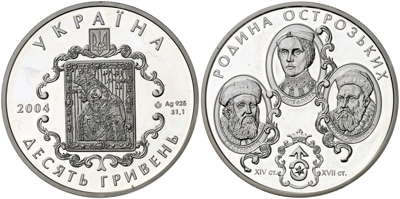 2004. Ucrania. 10 hryven. (Kr. 339). 33,90 g. AG. Familia Ostrozhsky. Acuñación ...