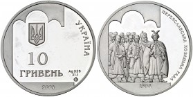 2004. Ucrania. 10 hryven. (Kr. 343). 33,96 g. AG. Tratado de Perejaslav, 1654. Acuñación de 8.000 ejemplares. Rara. Proof.