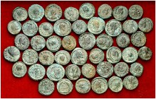 Lote de 48 pequeños bronces de Valentiniano II a Honorio. A examinar. MBC-/MBC+.