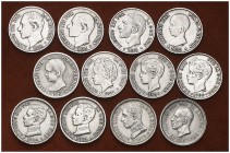 1880 a 1926. Alfonso XII. 50 céntimos. Lote de 12 monedas distintas. Limpiadas. A examinar. BC/MBC.
