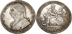 1808. Fernando VII. Buenos Aires. Medalla de Proclamación. Módulo 8 reales. (Ha. 7). 35,31 g. Golpes. Alabeada. (MBC).